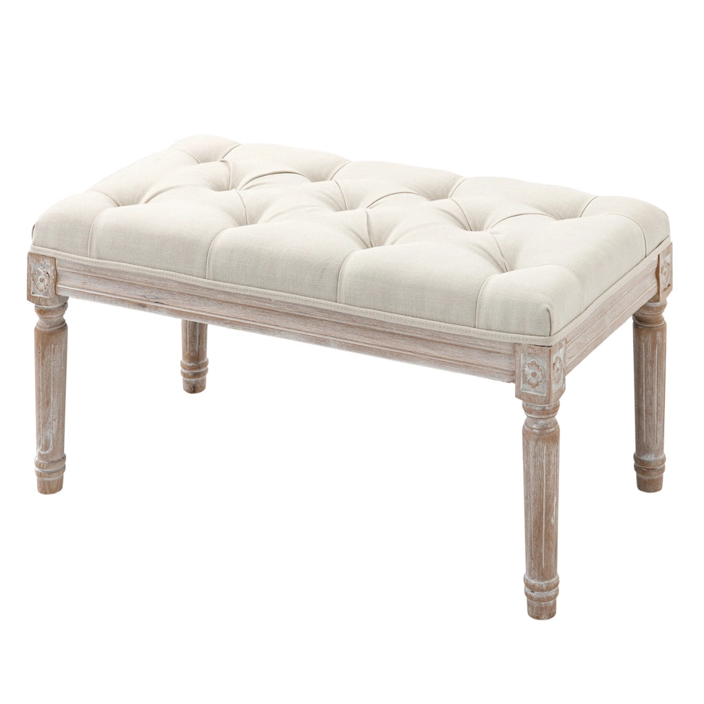 Pouf Imbottito in Tessuto e Legno ¨C Minimal ¨C 80x40x43 cm, Cremewei?