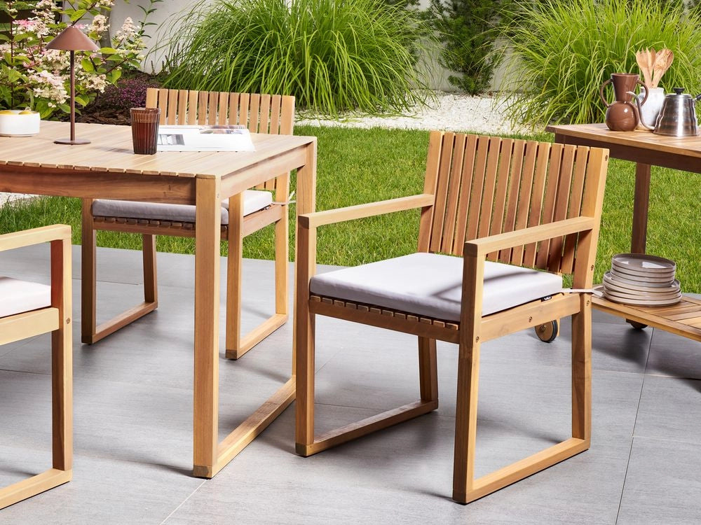 Set di 8 cuscini per sedie da giardino in tessuto poliestere resistente ai raggi UV grigio chiaro