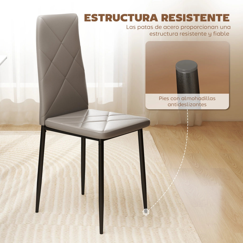 Set 4 Sedie da Pranzo Imbottite ¨C Xylo ¨C Similpelle Grigio Gambe Metallo Schienale Alto 41x50x97cm