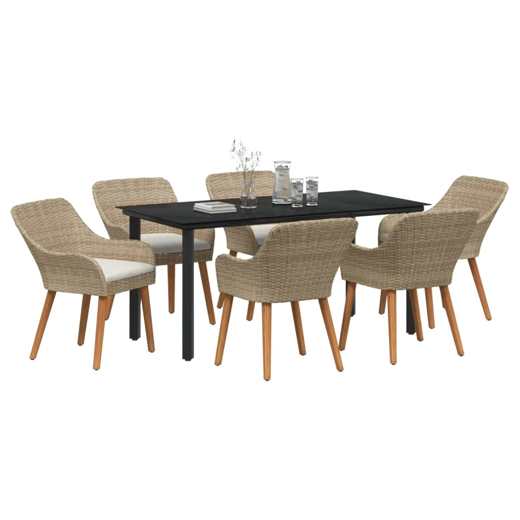 Set da Pranzo per Giardino con cuscino 7 pcs Beige polyrattan