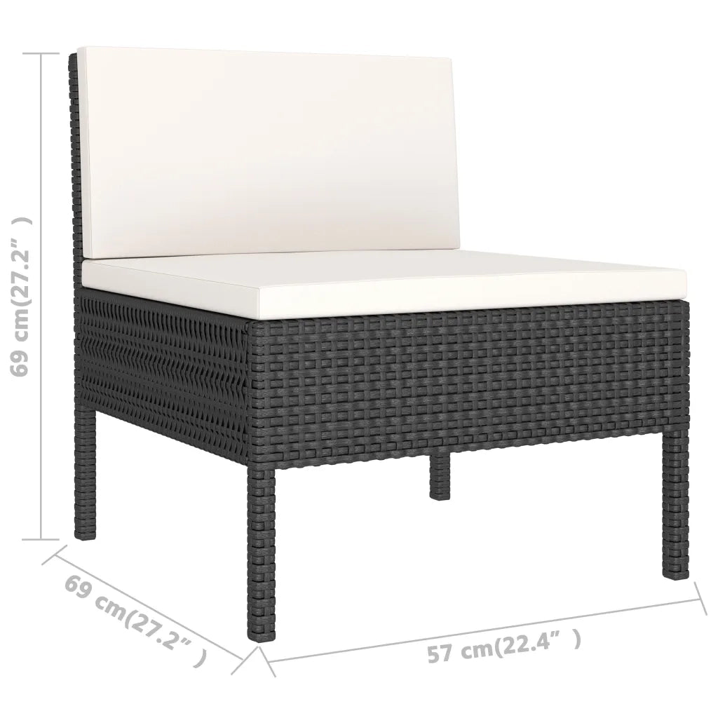 Sedie da Giardino 3 pz con Cuscini in Polyrattan Nere 310190