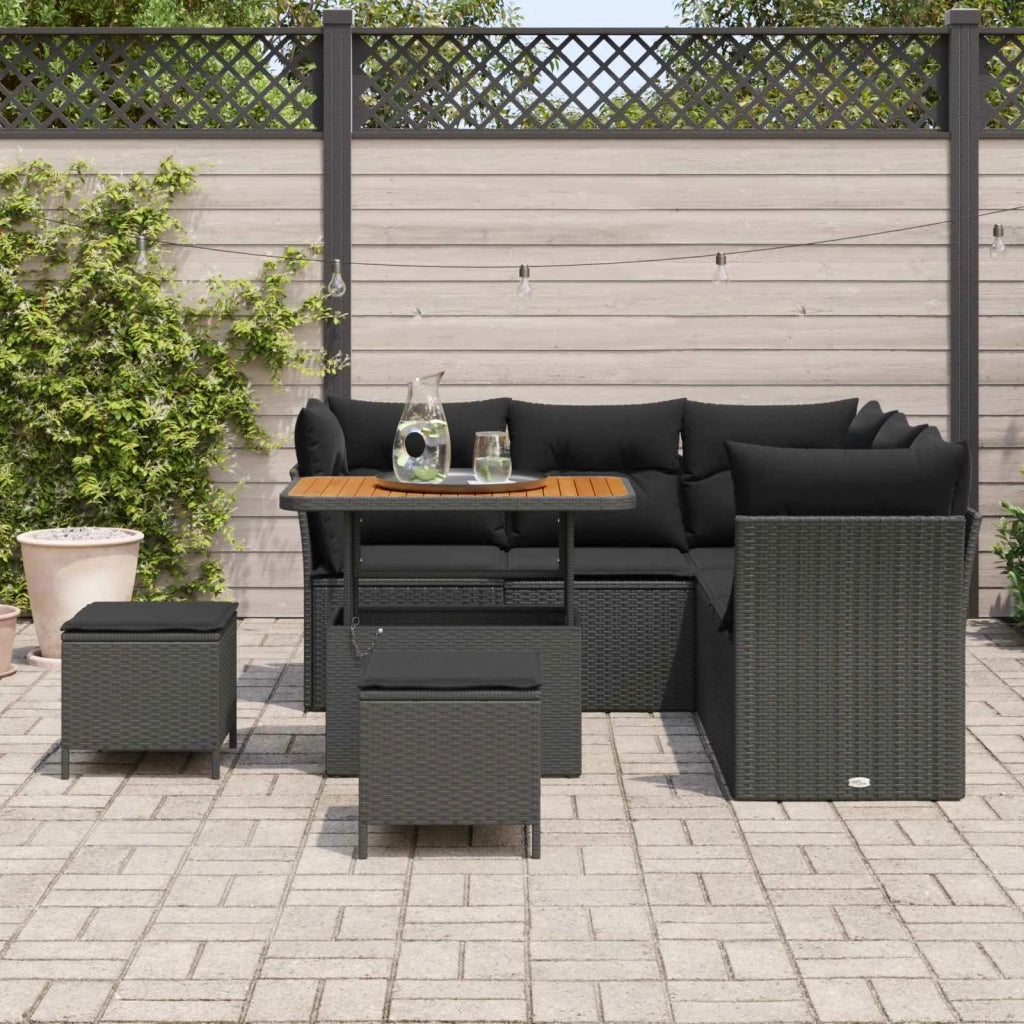 Set Divano da Giardino con cuscino con archiviazione 8 pcs Nero