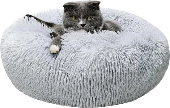 Letto per animali con cuscino 40 cm morbido piuma gatto letto rotondo antiscivolo cuscino morbido lavabile lettino per animali (S ~ grigio chiaro)