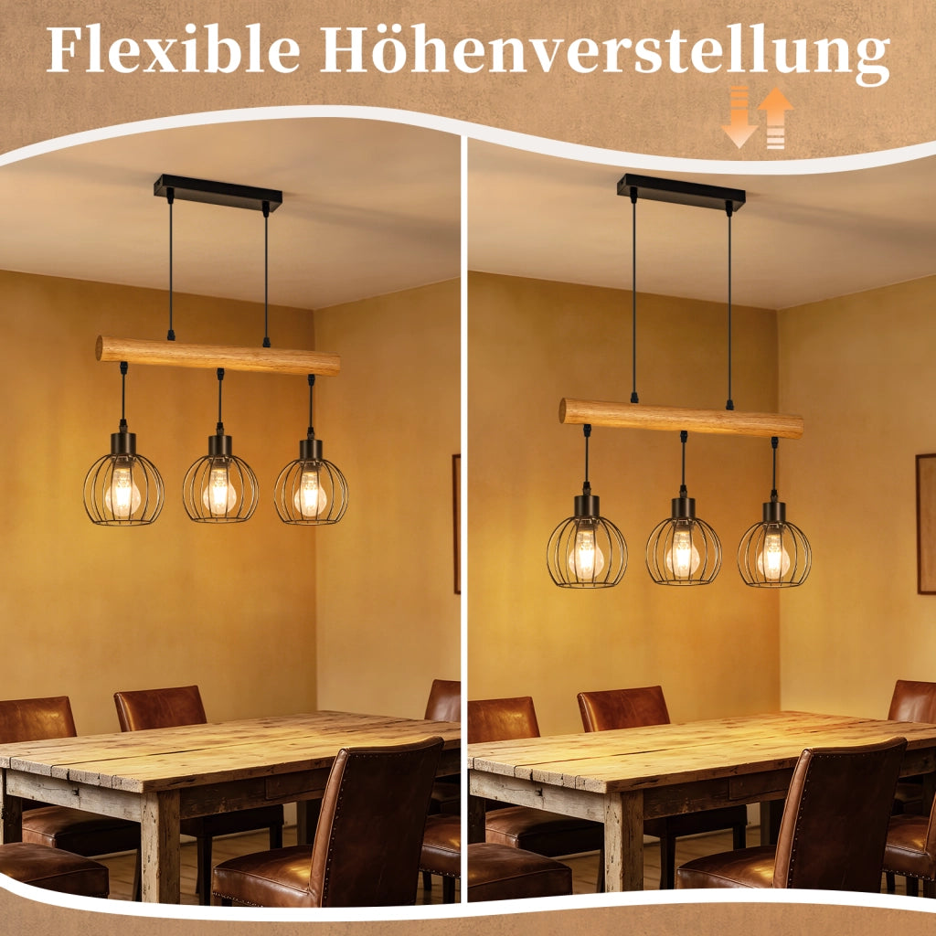 ZMH Lampada a sospensione vintage industriale E27 3 luci nera per soggiorno e sala da pranzo lampadine non incluse