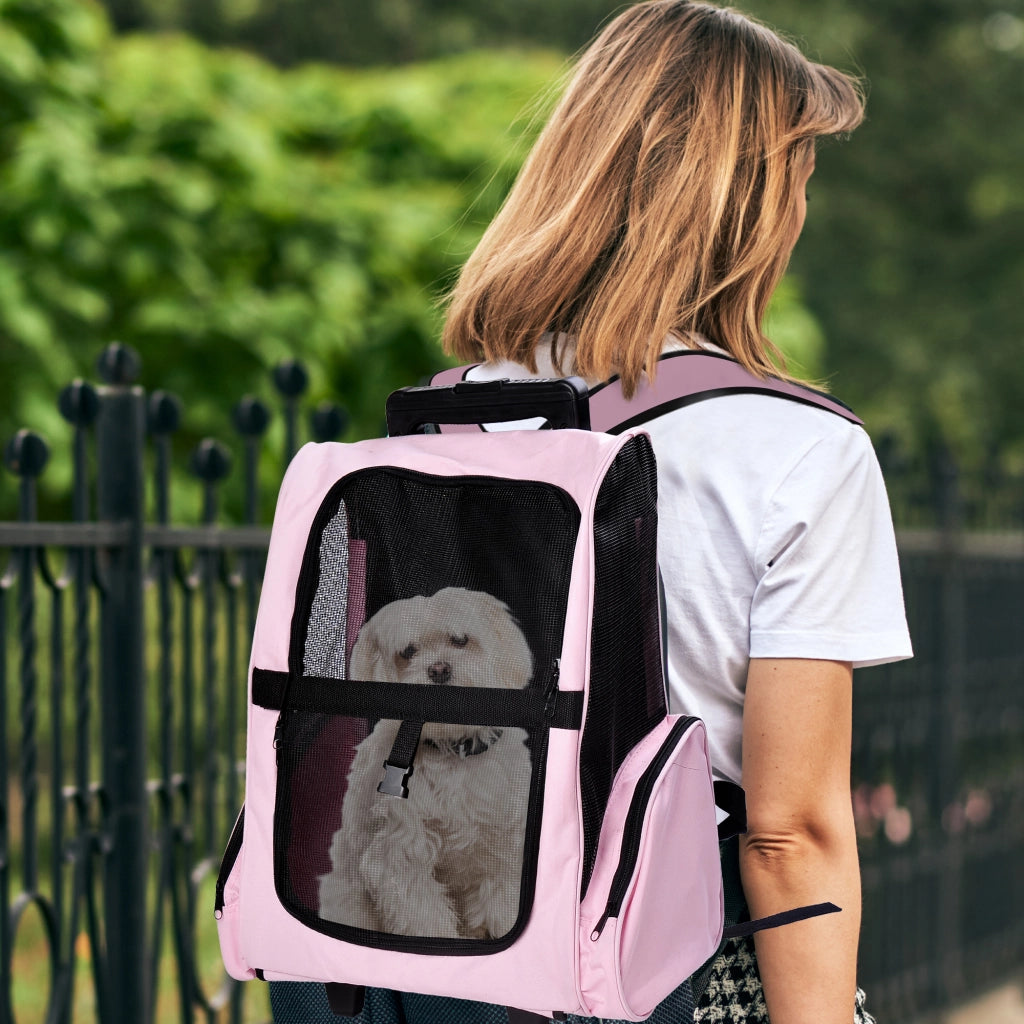 Zaino Trolley 2 in 1 per Animali Domestici ¨C Xylo ¨C Rosa, 42x25x55 cm, con Ruote e Manico Telescopico