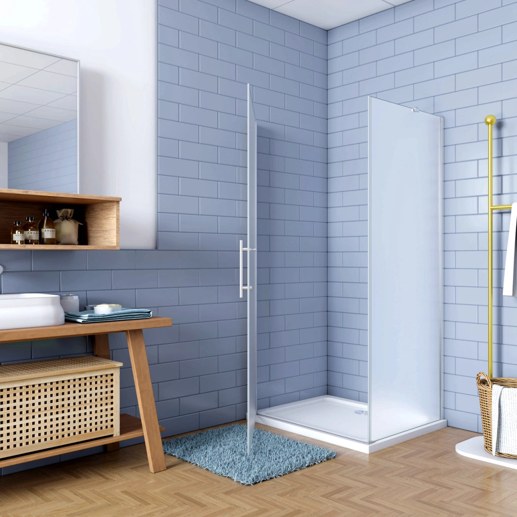 195cm Box Doccia Angolare Porta Battente con Parete Fissa 70x80cm in Vetro Satinato 6mm Anticalcare Irreversibile