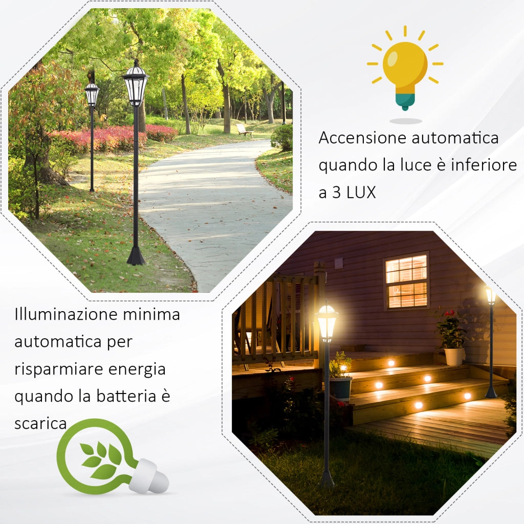 Set 2 Lampioni Solari per Giardino con 2 LED e Accensione Automatica. Nero