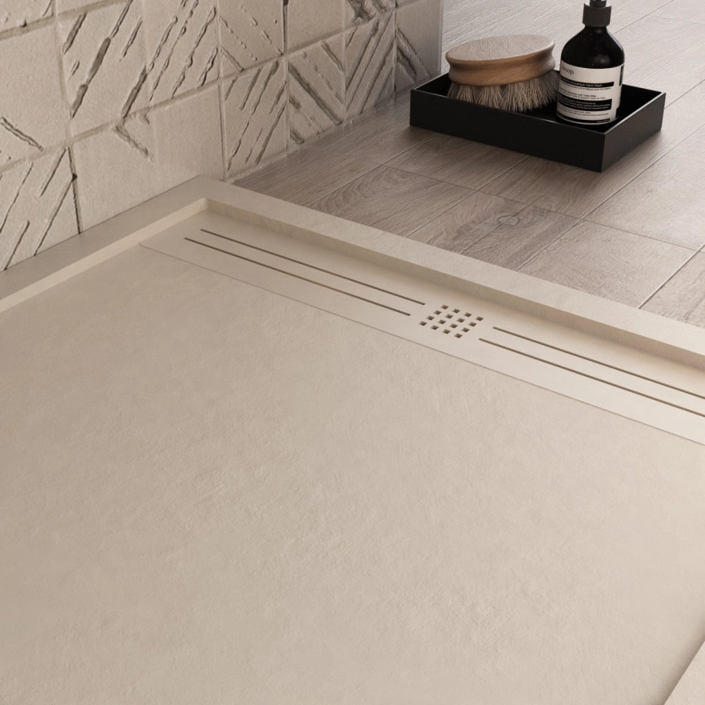 Piatto doccia in marmo resina crema pietra cemento grid, misura 90x150