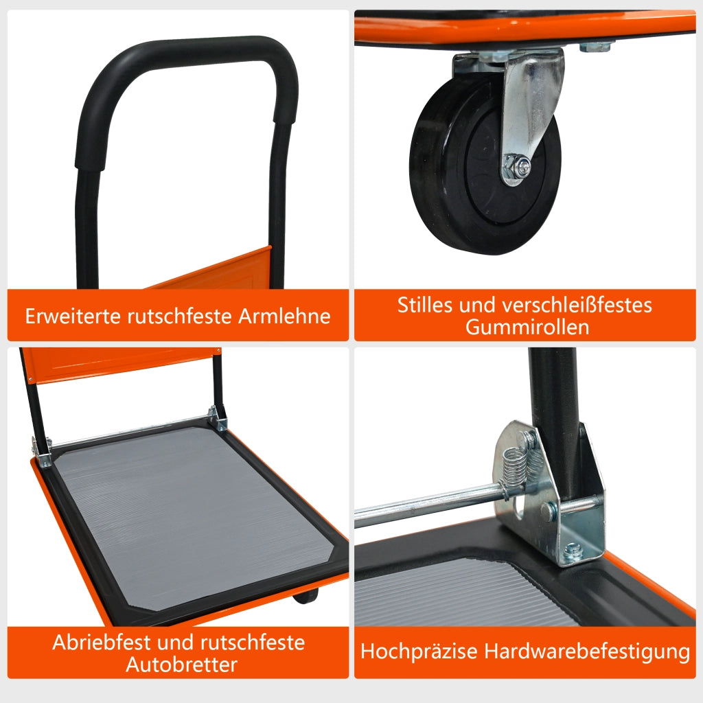 Carrello a piattaforma, portata utile 150 kg, carrello manuale a piattaforma, ruote piroettanti a 360 gradi, pieghevole per carico e stoccaggio, magaz