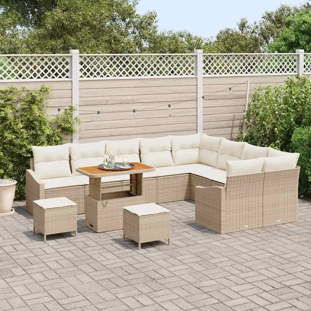 Set Divano da Giardino con cuscino 12 pcs Beige Poly Rattan