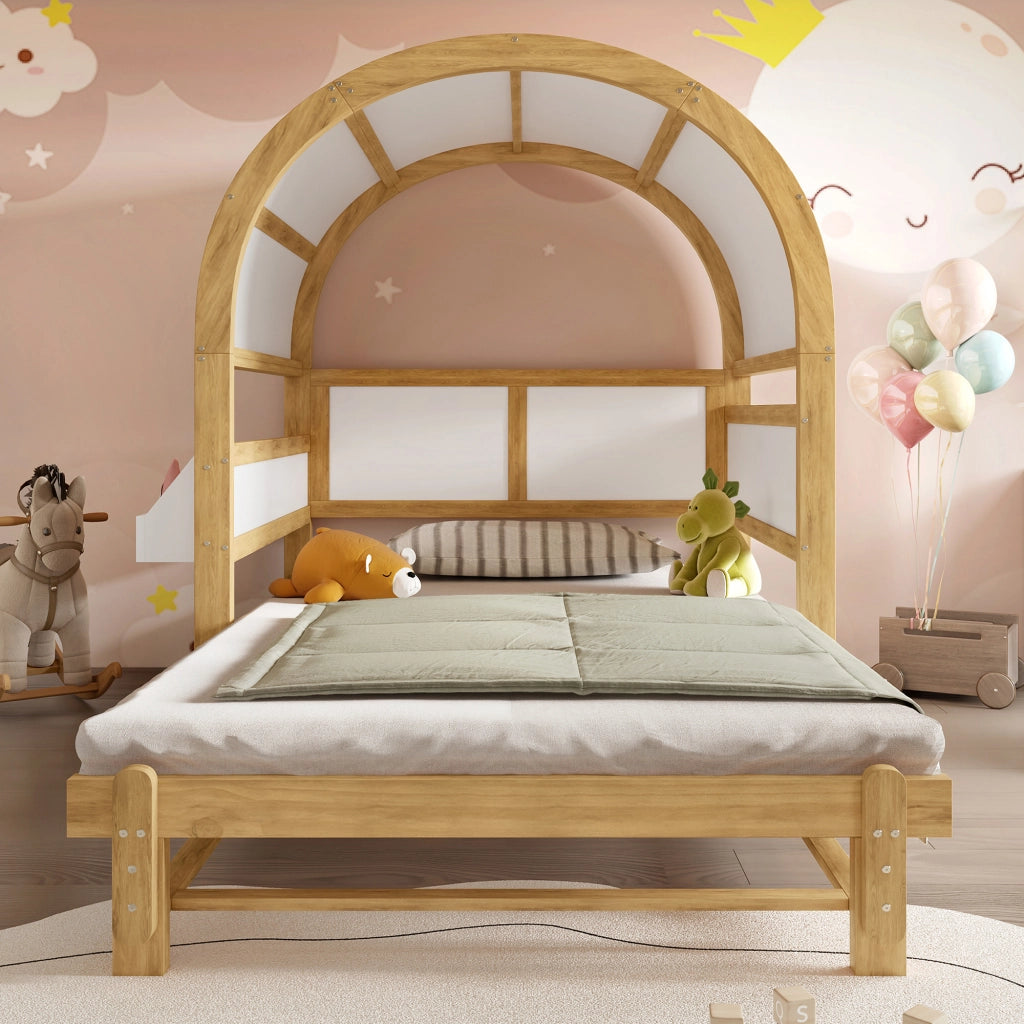 Letto a baldacchino estraibile legno massello e MDF bianco naturale 140x200 cm