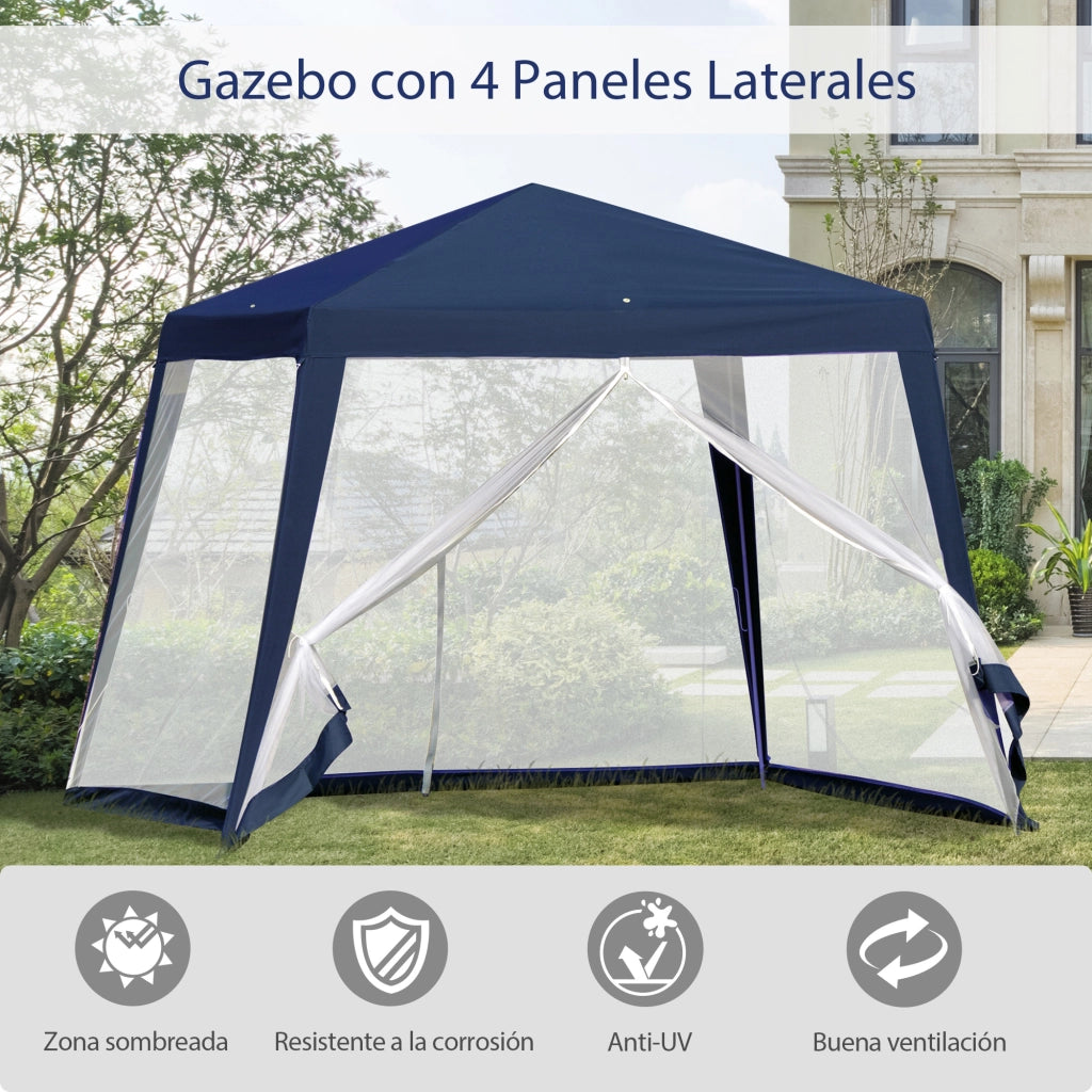 Gazebo da Giardino 3x3 m con 4 Pannelli Laterali Zanzariera Impermeabile Protezione UV ¨C Xylo ¨C Blu