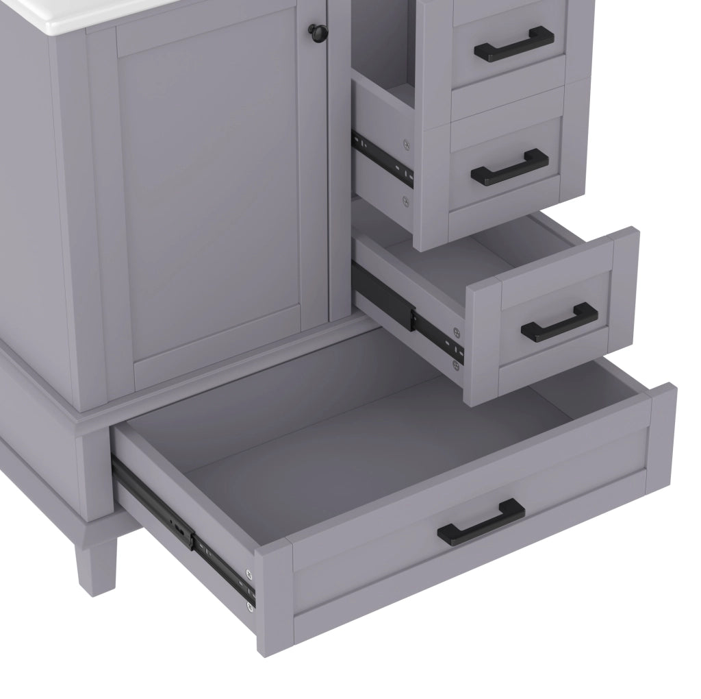 Mobile bagno con lavabo 76x46x83;5 cm con lavabo in ceramica; cassetti silenziosi; legno e MDF; grigio