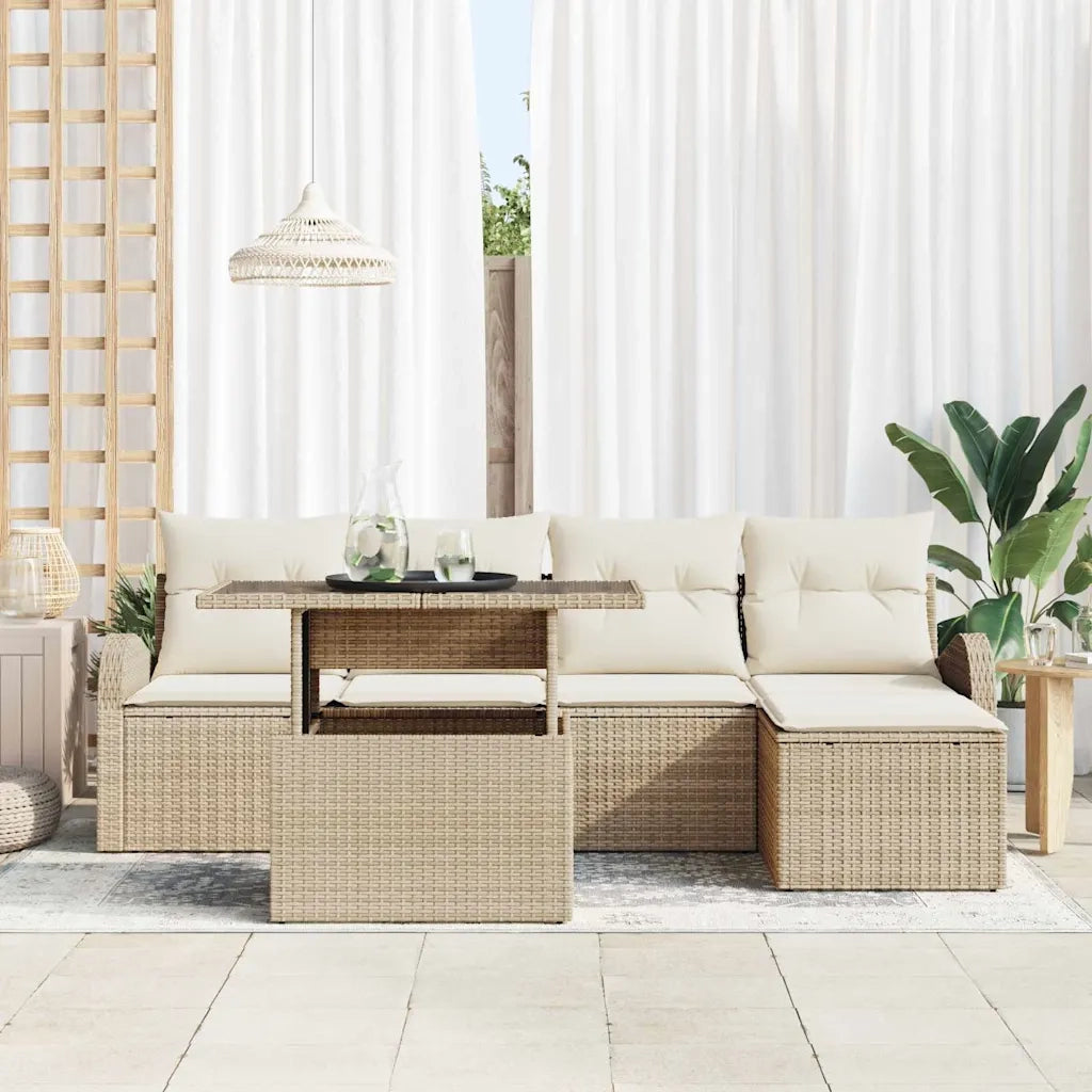 Set Divano da Giardino con cuscino 6 pcs Beige Poly Rattan 3357364