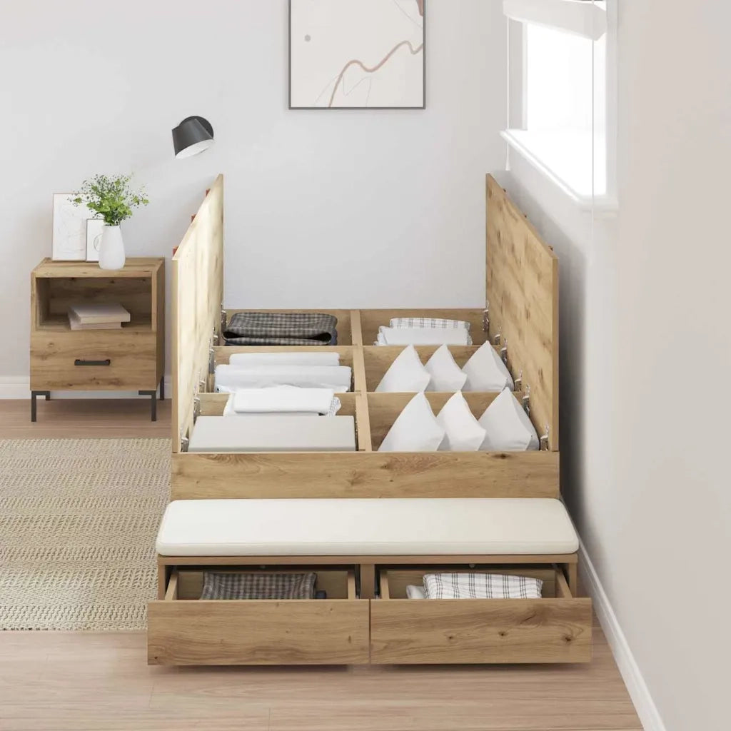 Struttura letto con contenitore-Giroletto con contenitore Rovere artigianale 100 cm