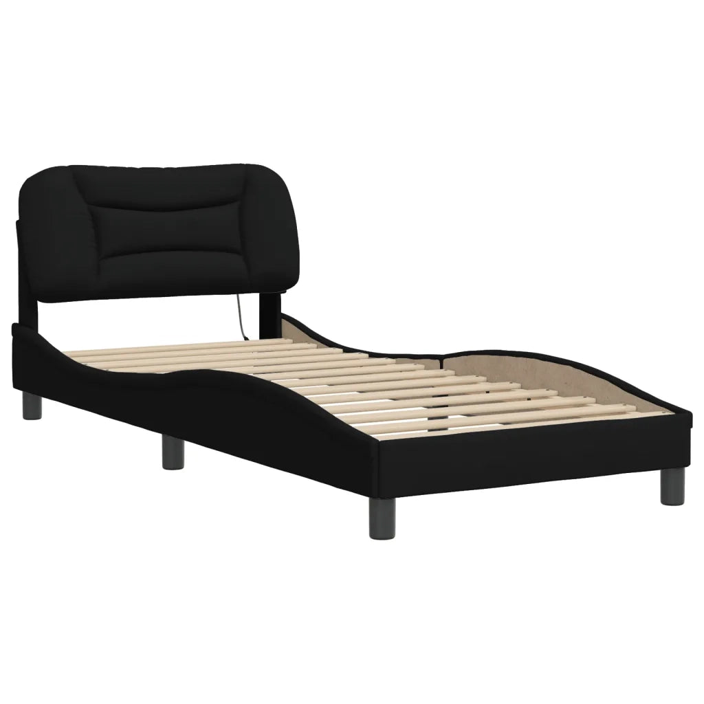 Giroletto con LED senza Materasso-Struttura Letto Hvar Nero 90x190 cm in Tessuto