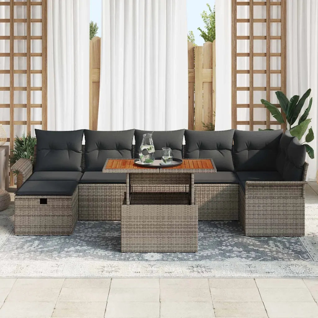 Set Divano da Giardino con cuscino 8 pcs Grigio polyrattan