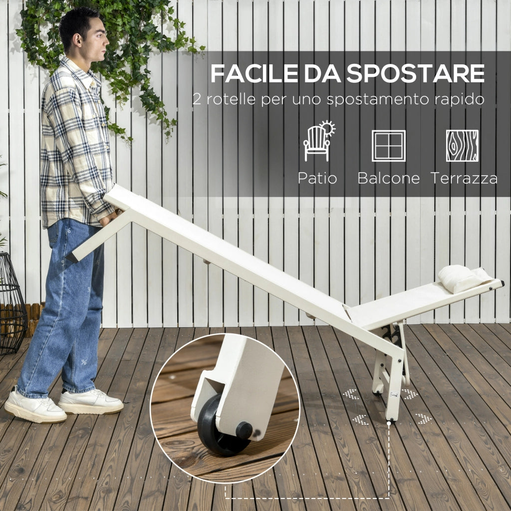 Lettino Prendisole Reclinabile 2 Posti ¨C Minimal ¨C Alluminio Poliestere Beige 55x195x30 cm