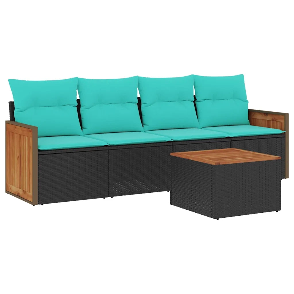 Set Divani da Giardino 5 pz con Cuscini Nero in Polyrattan 3227457