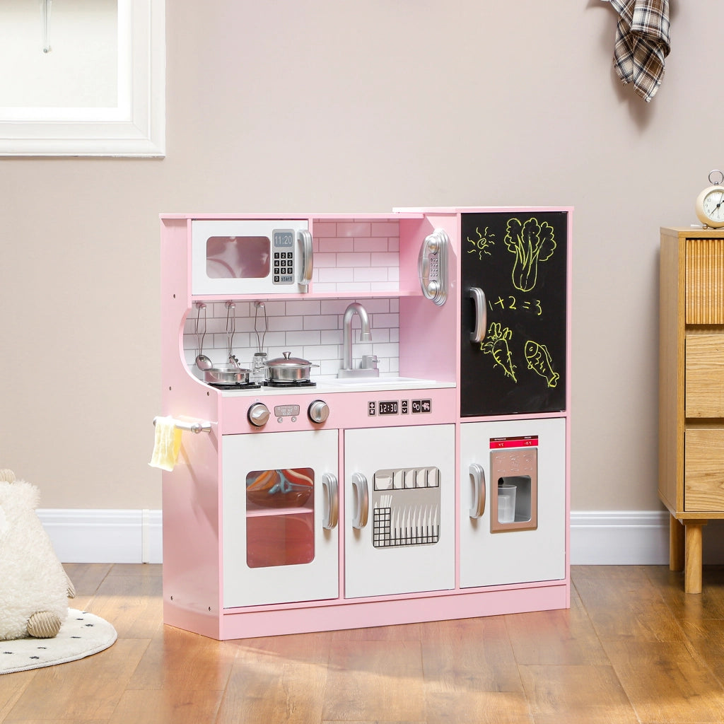 Cucina Giocattolo in Legno per Bambini 3-8 Anni con Fornelli. Microonde. Lavandino. e Accessori. Rosa