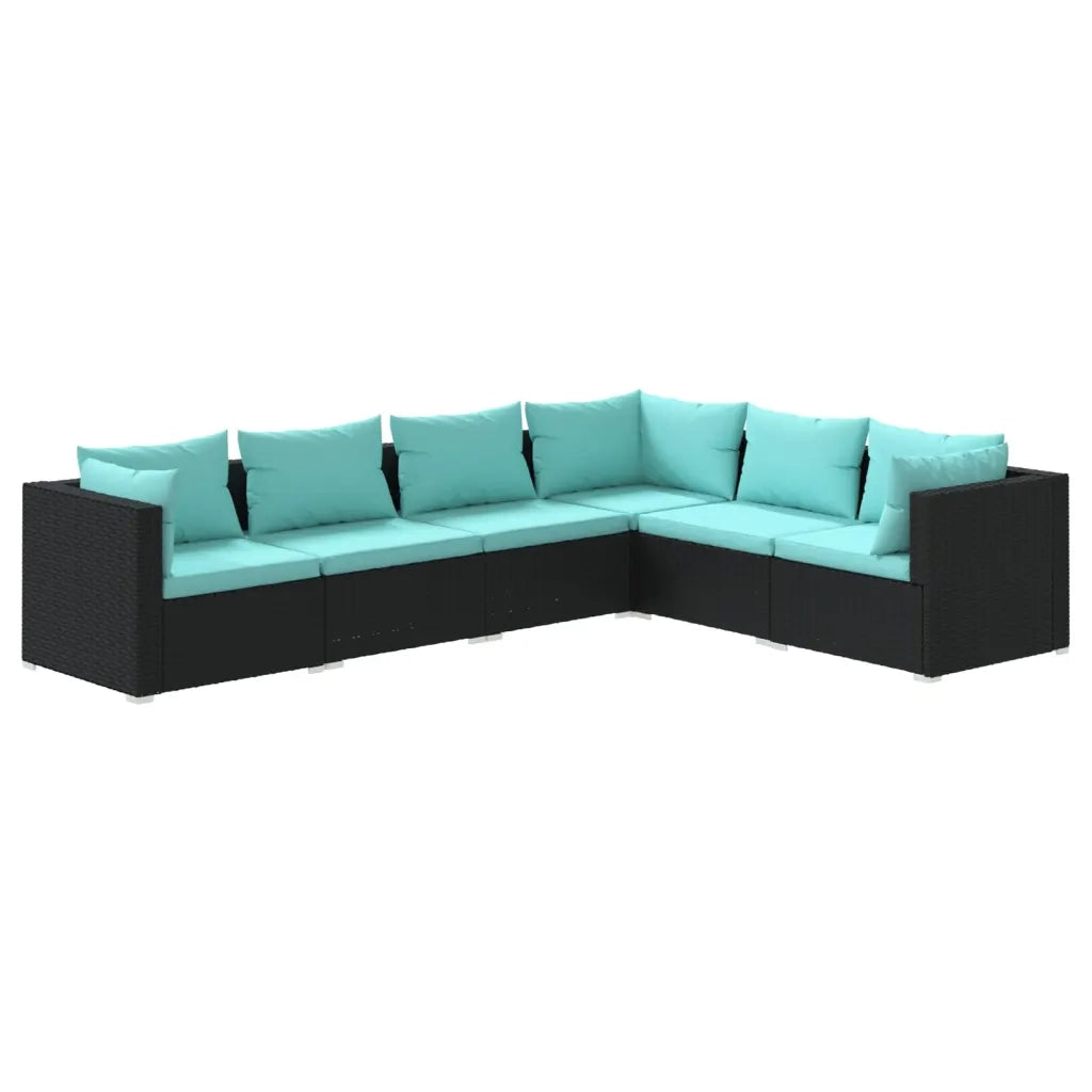 Set Divani da Giardino 6 pz con Cuscini in Polyrattan Nero 3101713