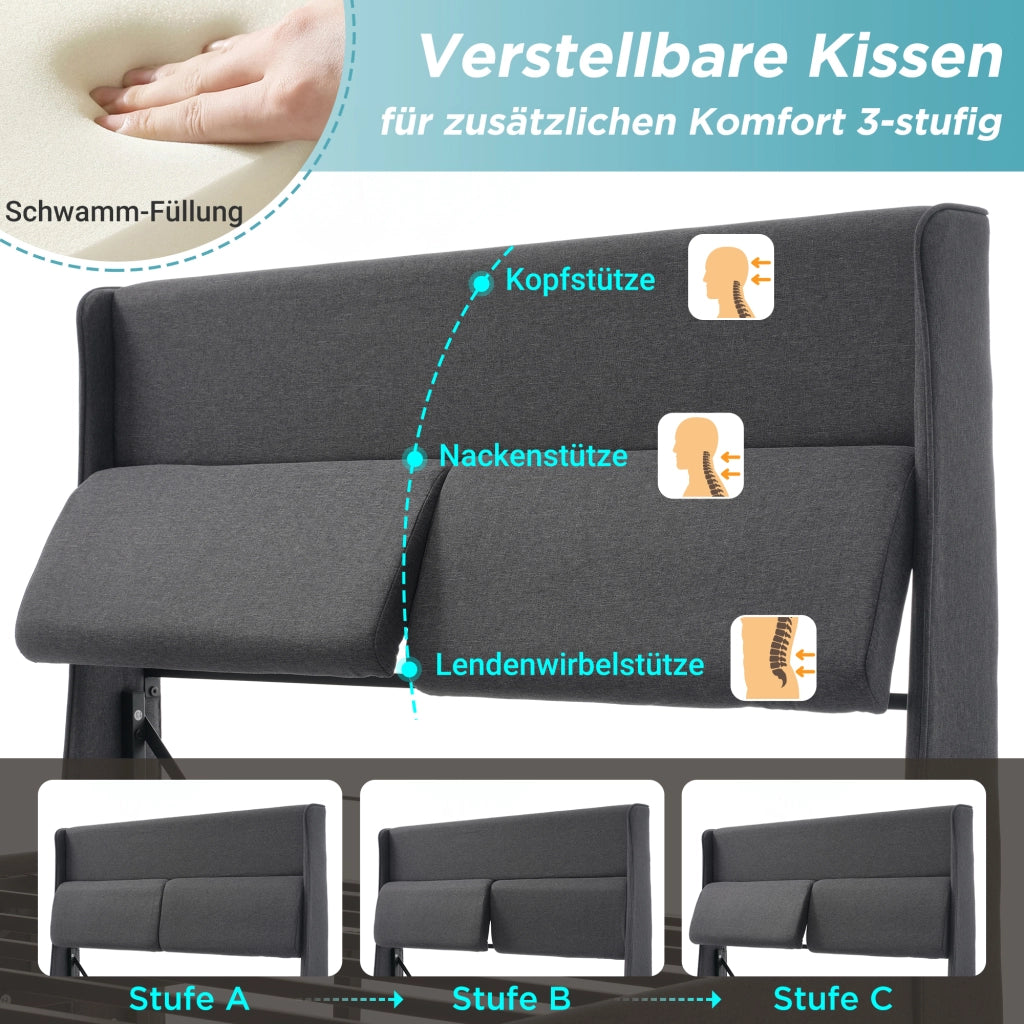 letto imbottito lino grigio 140 x 200 cm