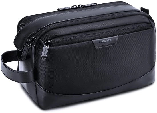 Organizzatore per toilette uomo, kit organizzatore per viaggio in pelle, set di acciaio per articoli igienici, impermeabile, nero