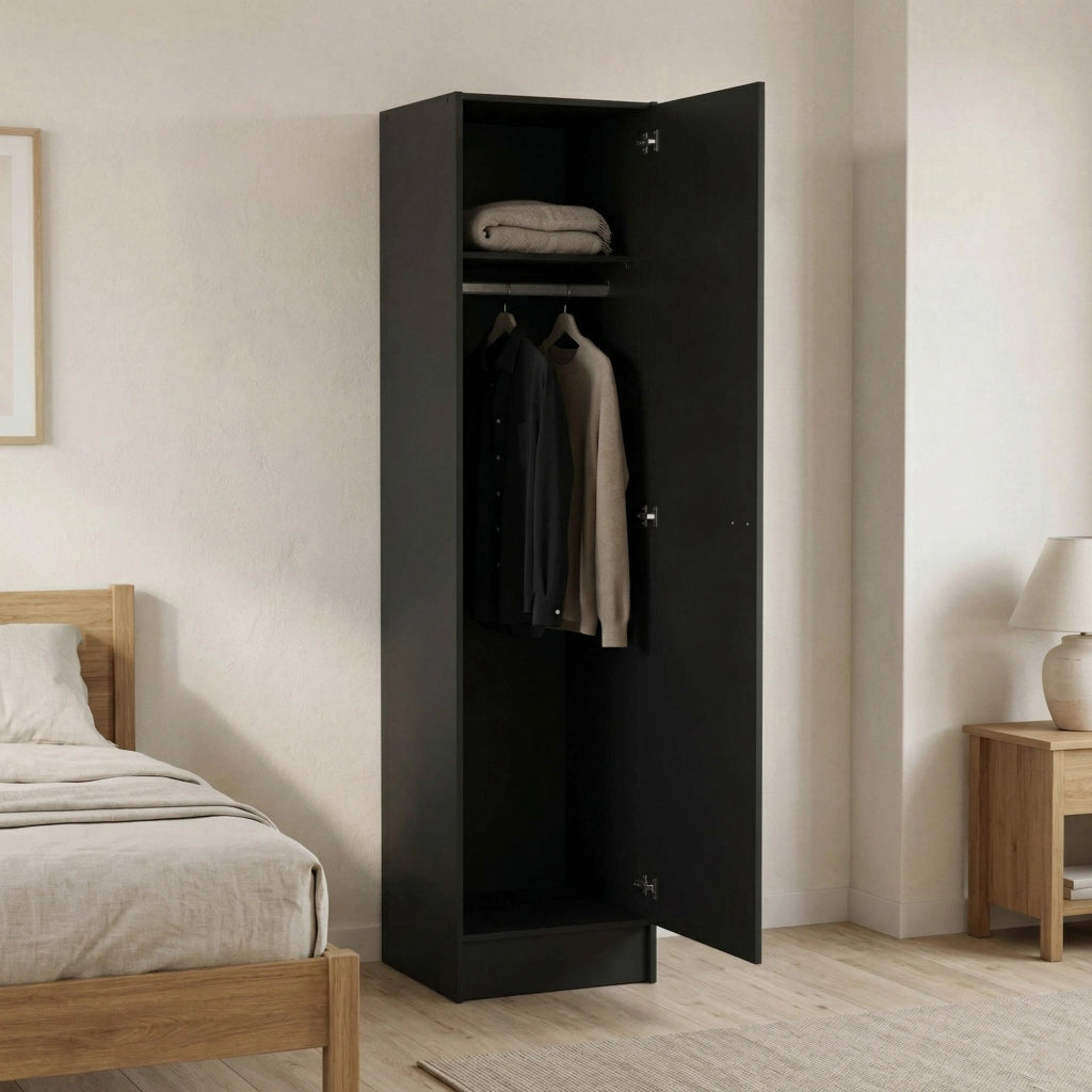 Guardaroba 2 ante Kahina, Mobile camera da letto, Cabina armadio portabiti, Armadio appendiabiti, 99x58 h200 cm, Grigio