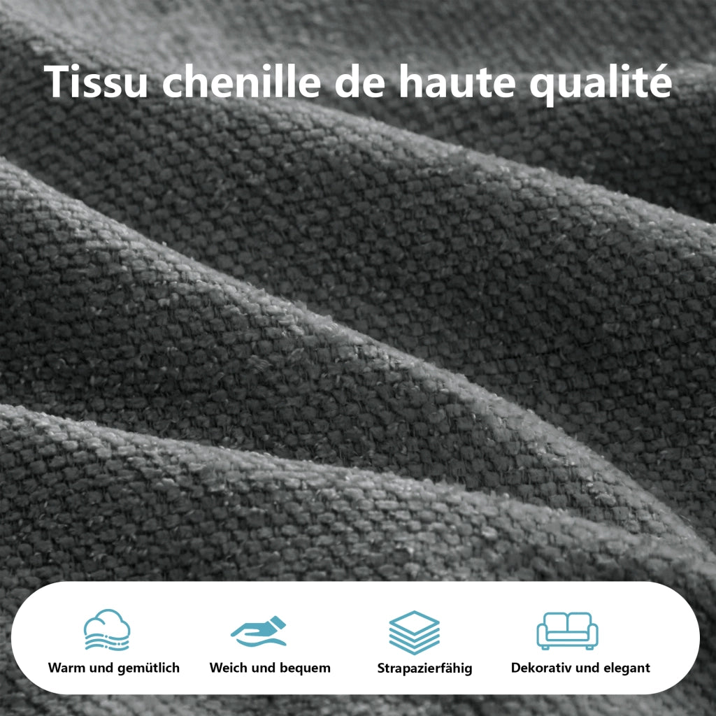 Divano modulare convertibile con chaise longue e braccioli larghi in chenille grigio