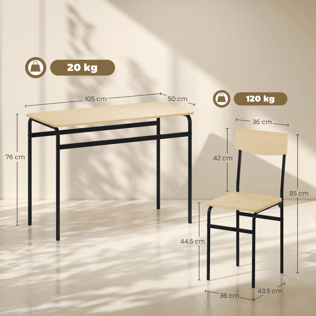 Set da Pranzo 5 Pezzi con Tavolo Rettangolare e 4 Sedie da Pranzo, in Legno e Metallo, Nero e color Legno