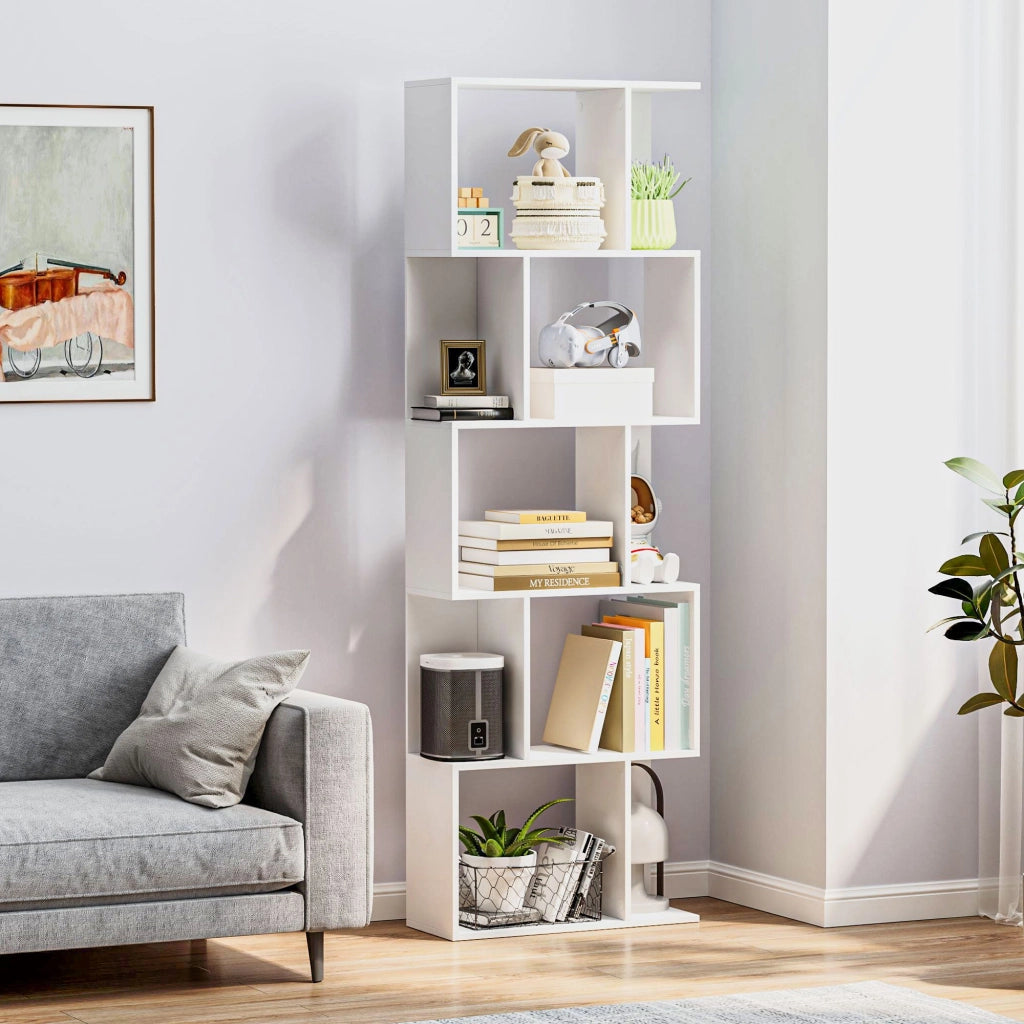 Libreria a S 5 Livelli 10 Ripiani ¨C Xylo ¨C Bianco 60x24x184,5 cm