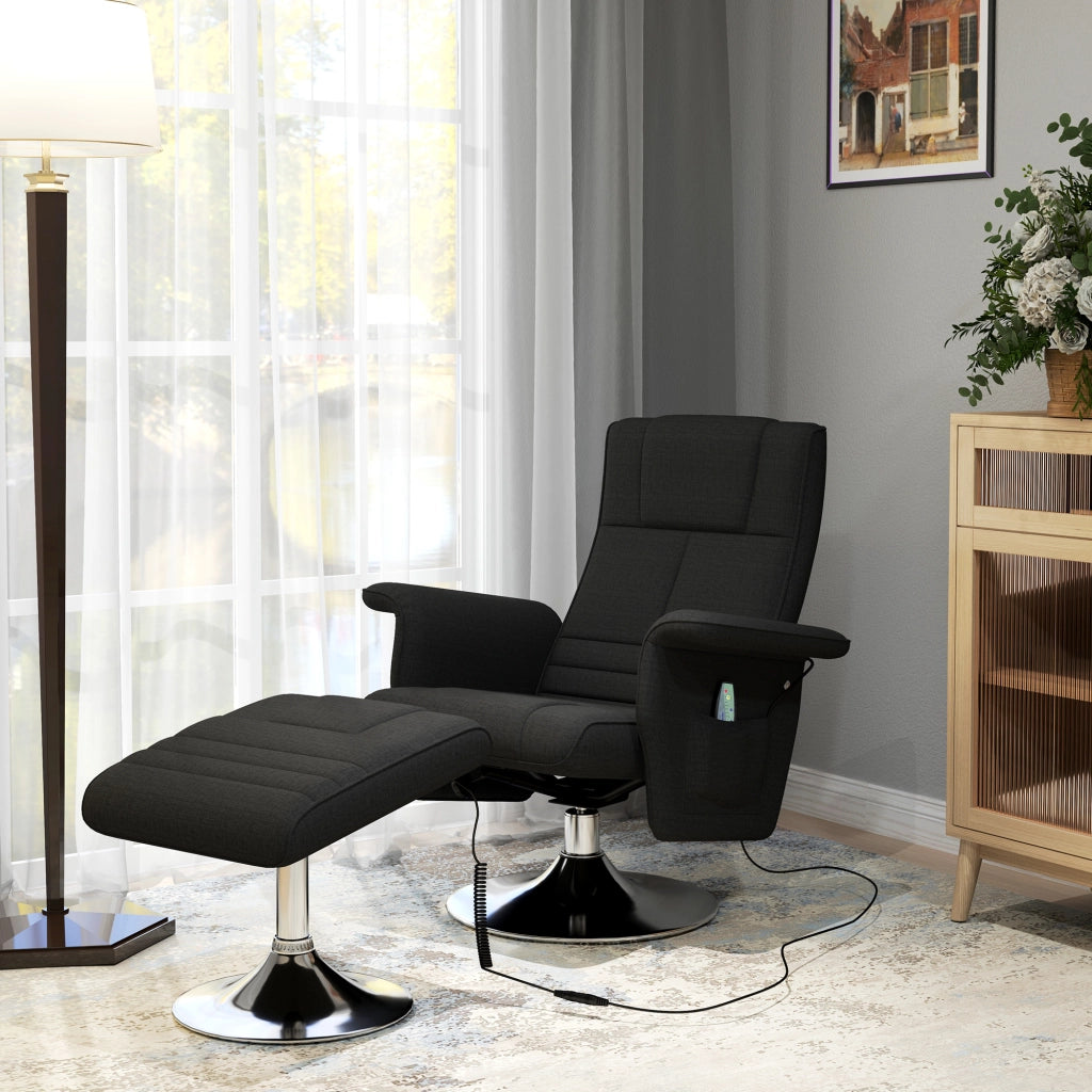 Poltrona relax massaggiante con poggiapiedi reclinabile ¨C Xylo ¨C tessuto nero 78x95x88 cm