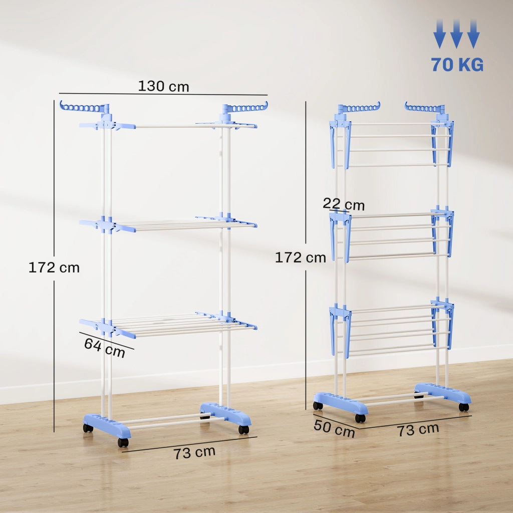 Tenda da Bucato Verticale Pieghevole con Ruote ¨C zephmum ¨C 73x64x172 cm Blu e Bianco