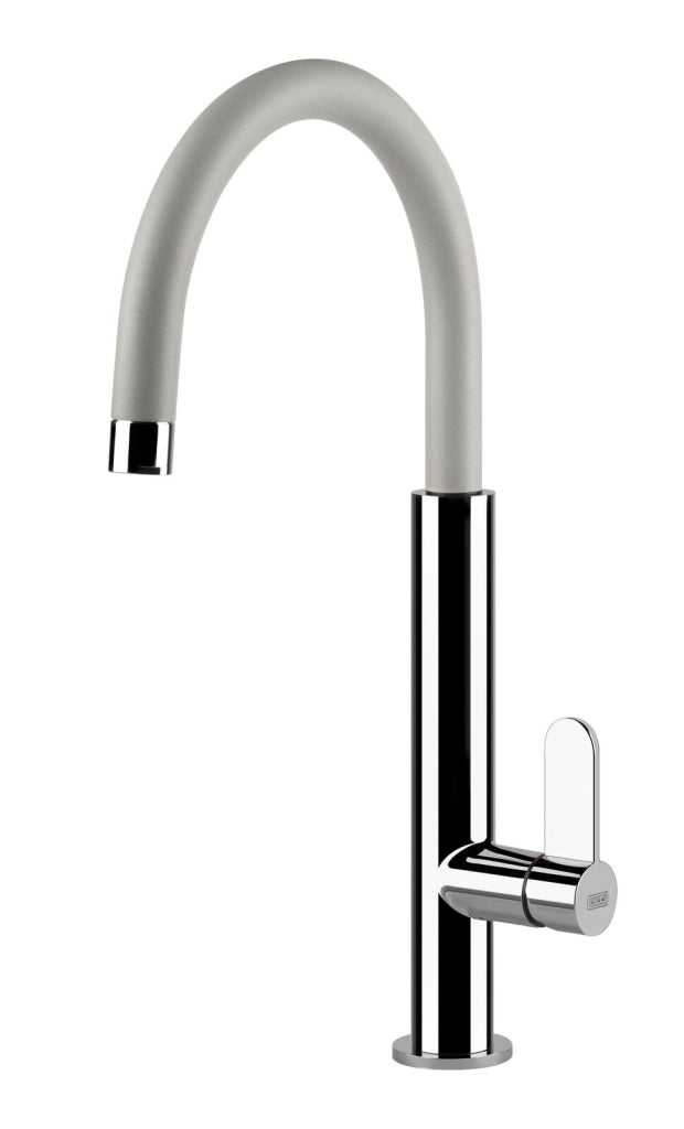 Elleci Dove Plus  MVKDOP96 - Miscelatore da cucina Mono Splitcomando, da incasso, Vitrotek, canna girevole con doccetta estraibile, 41,5 cm, Acciaio-Bianco