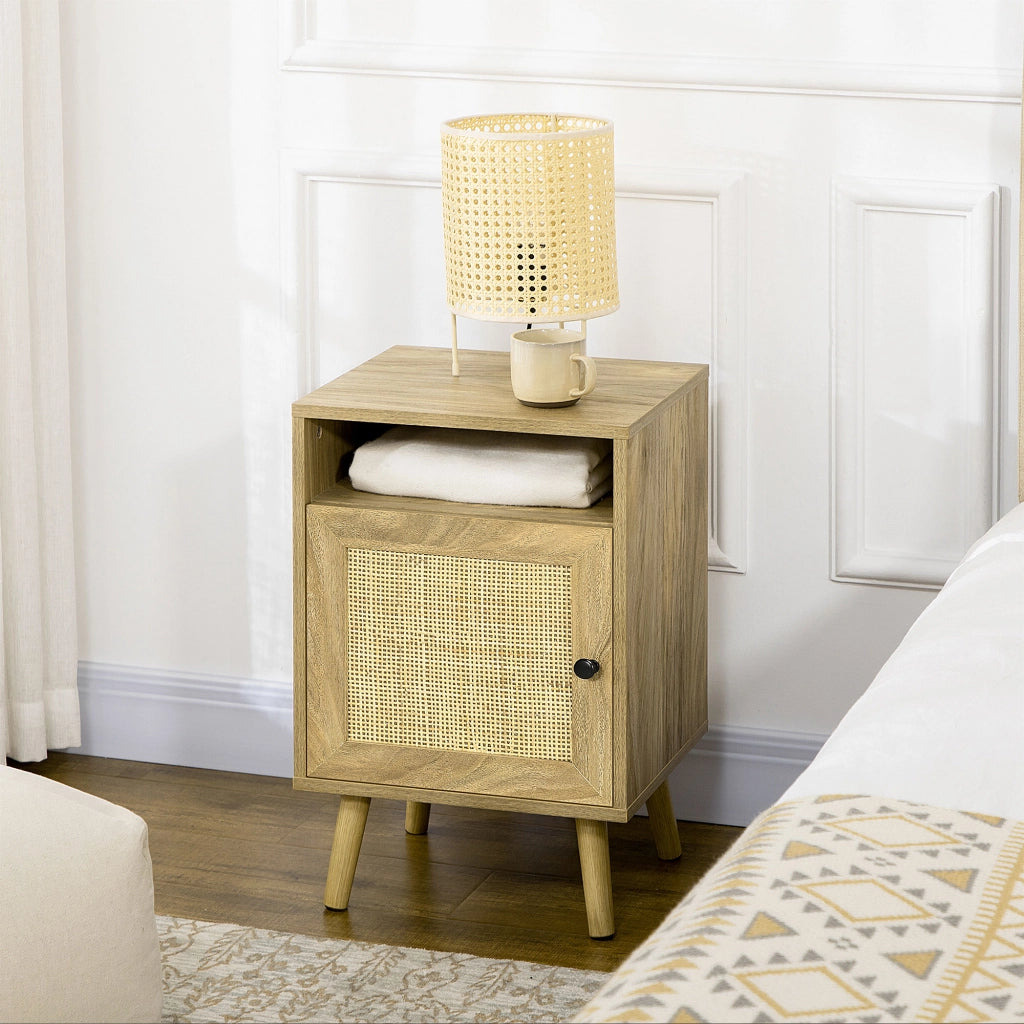 Comodino con Porta a Griglia ¨C Minimal ¨C Legno Naturale 39x35x60 cm