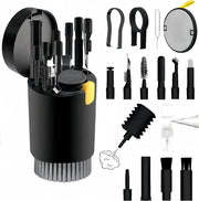 Kit di pulizia multifunzionale per schermo laptop, telefono e cuffie, 20 in 1, con spazzola elettronica e spray, adatto per AirPods Pro, iPad, iPhone Pro, macchina fotografica, computer, nero.