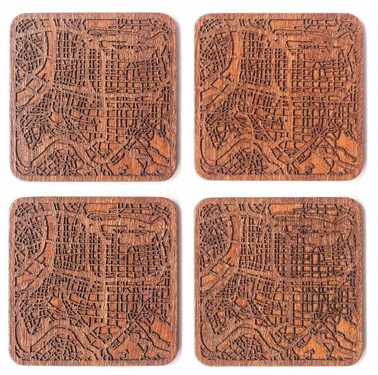 Sostegni per mappa di Taipei in legno di sapello, 4 pezzi, con mappa urbana, opzioni per diverse città, manufatti artigianali