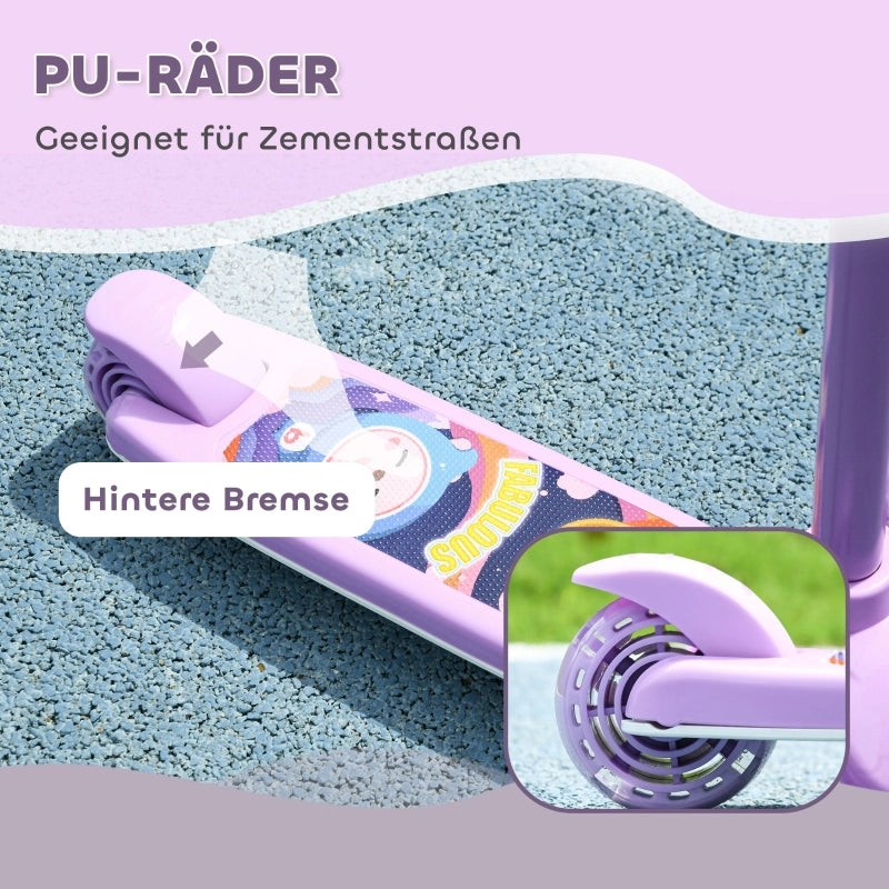 Monopattino per bambini, ruote a LED, guida fluida, altezza regolabile, plastica, acciaio, viola
