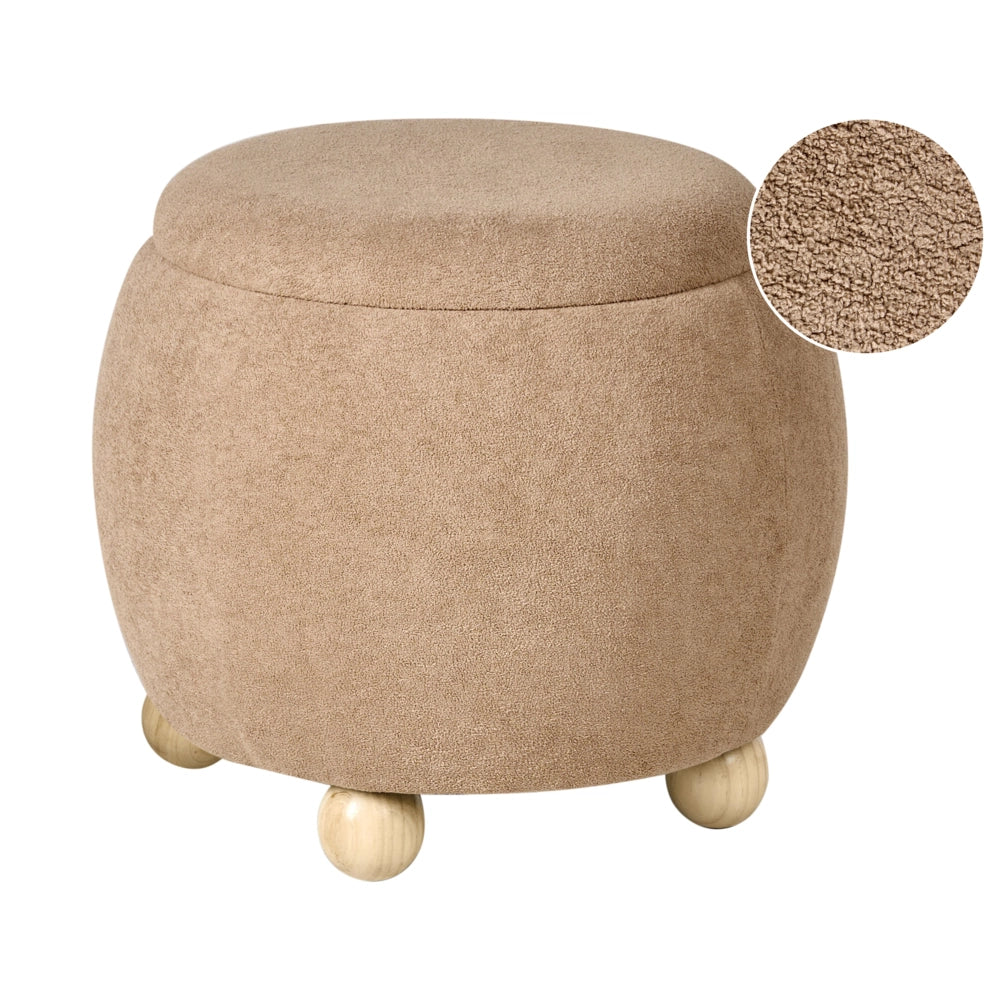 Pouf marrone chiaro rivestito in bouclé con contenitore Accessorio Soggiorno Camera da letto