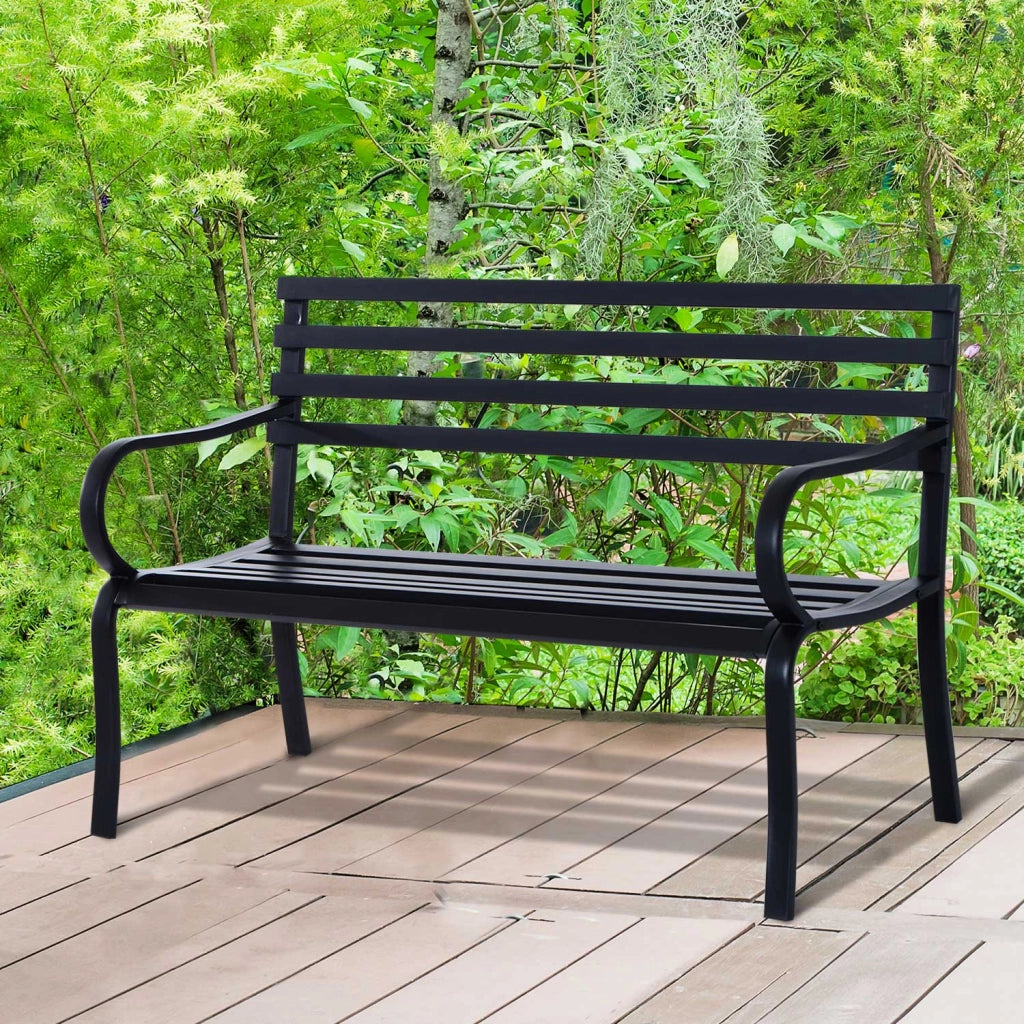 Panca da Giardino 2 Posti ¨C Xylo ¨C Metallo Nero 127x58x82 cm
