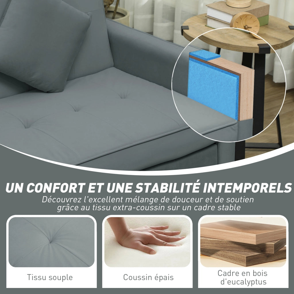 Divano letto 3 posti clic clac reversibile con regolazione schienale e cuscini ¨C zephmum ¨C grigio 196x90x89 cm