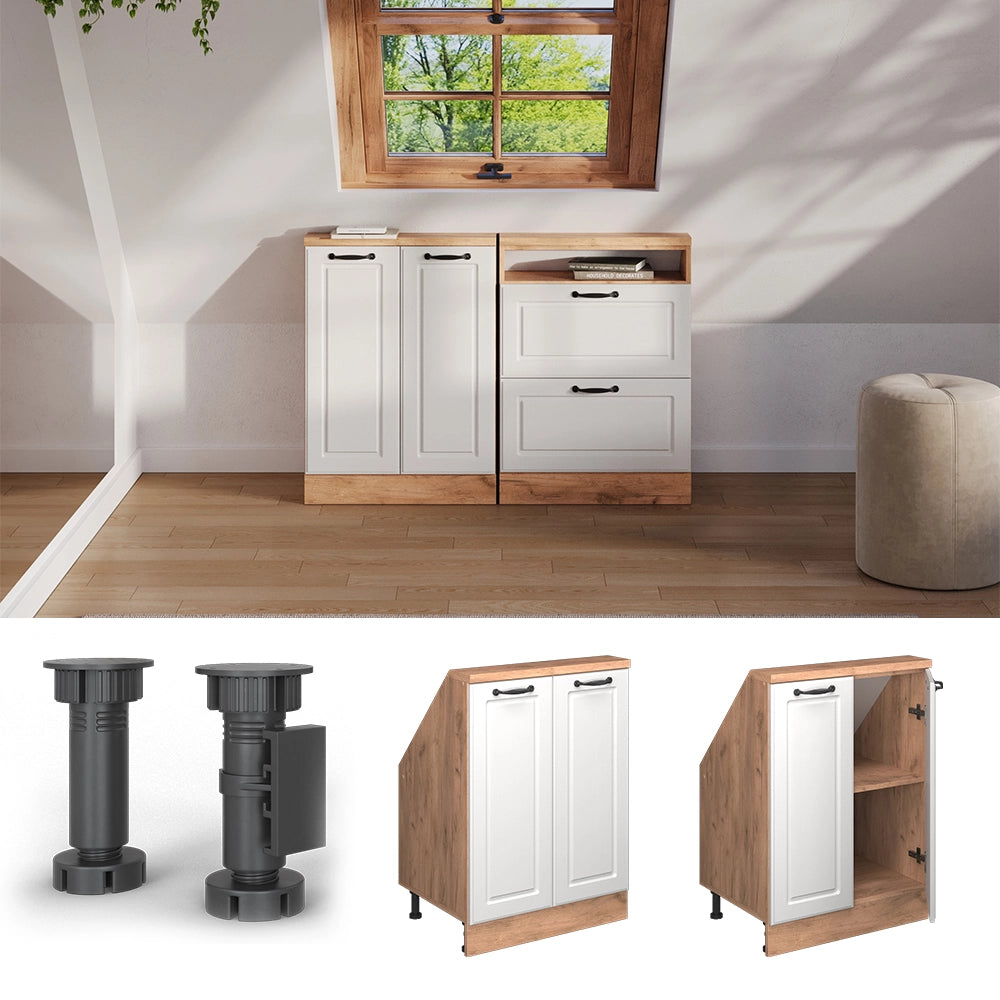 Mobile sottotetto Rion Bianco rustico/Rovere dorato con 2 porte Vicco