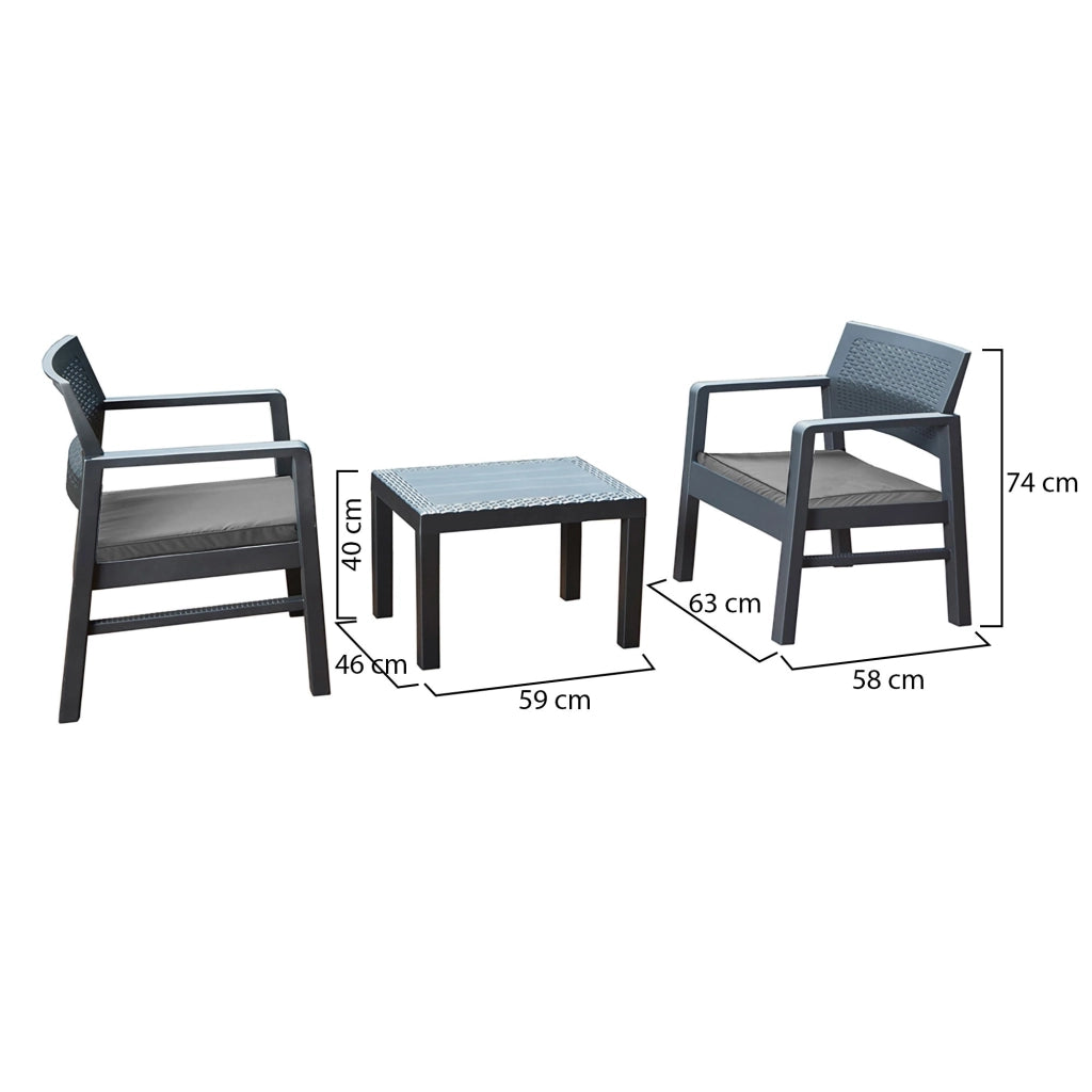Salottino Outdoor Floritan, set Salotto da Esterno 2 Posti Made in Italy, Nero Antracite