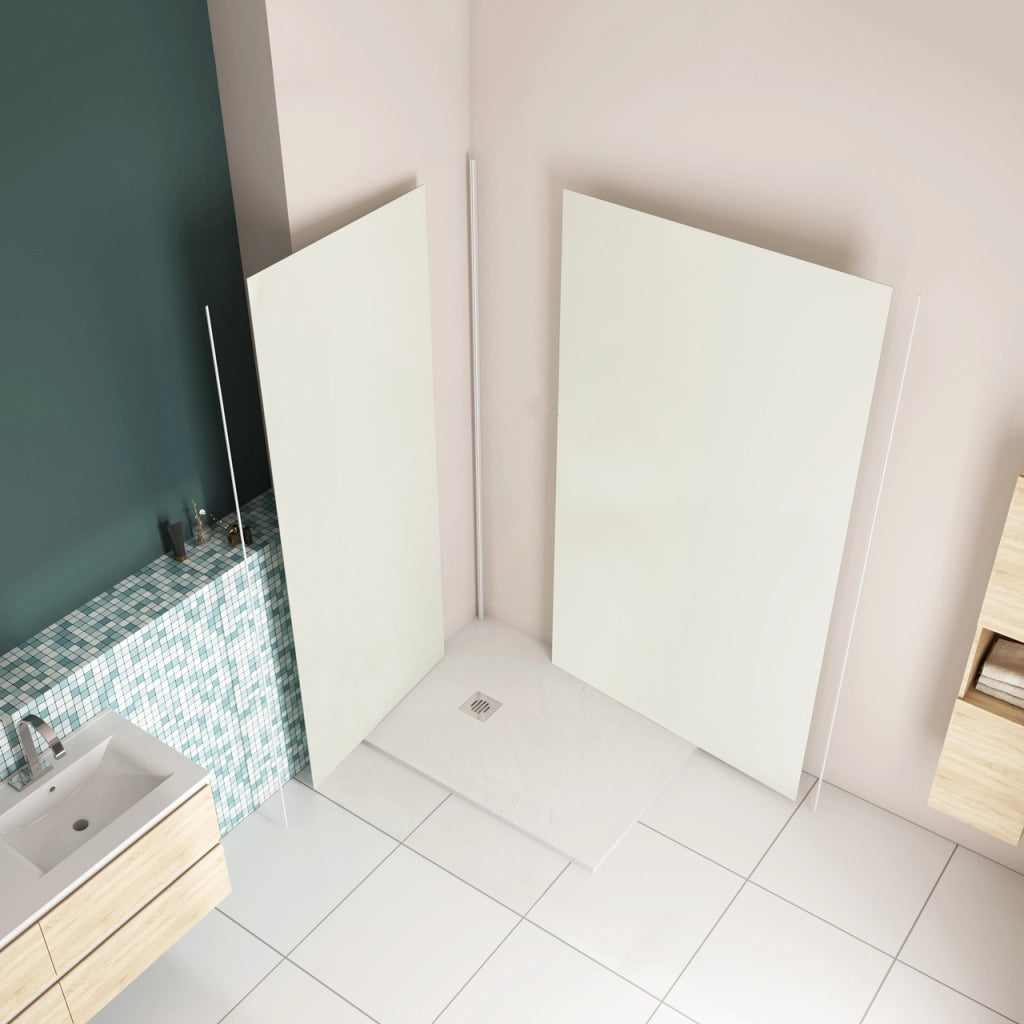 H.210 cm Pannello Doccia ad Angolo 120x120 cm Realizzato in Alluminio da 3 mm con Profili Finitura Bianco Avorio per Rivestimento Parete Bagno