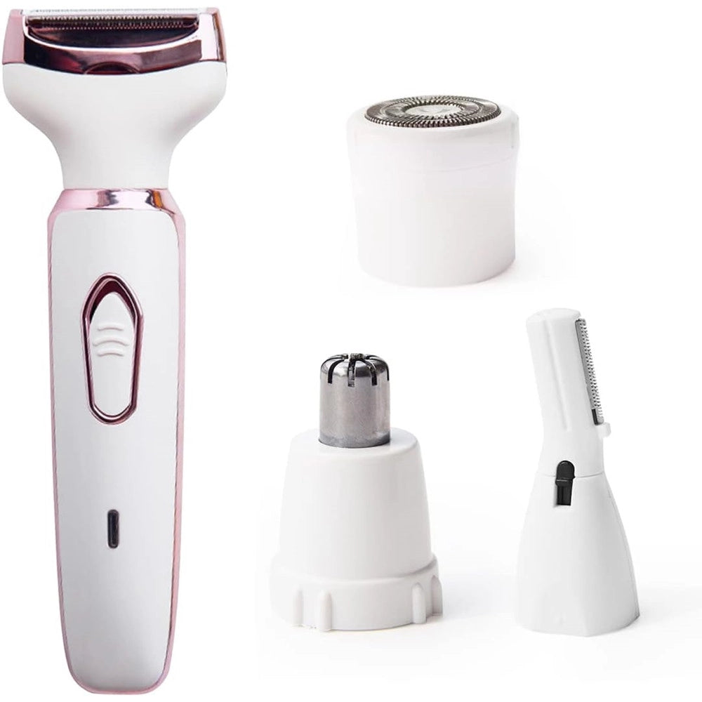Trade Shop - Set Rasoio Elettrico Da Donna Per Corpo Viso Naso Indolore Ricaricabile Portatile 4in1 -