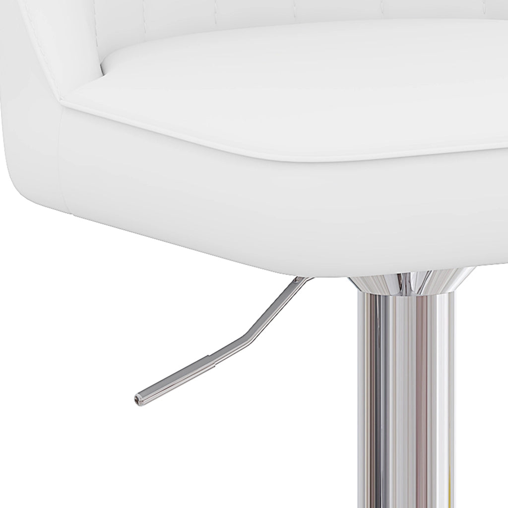 Sgabello da bar regolabile in altezza, set da 2, girevole 360°, in PU bianco e metallo argento, per isola cucina e bancone