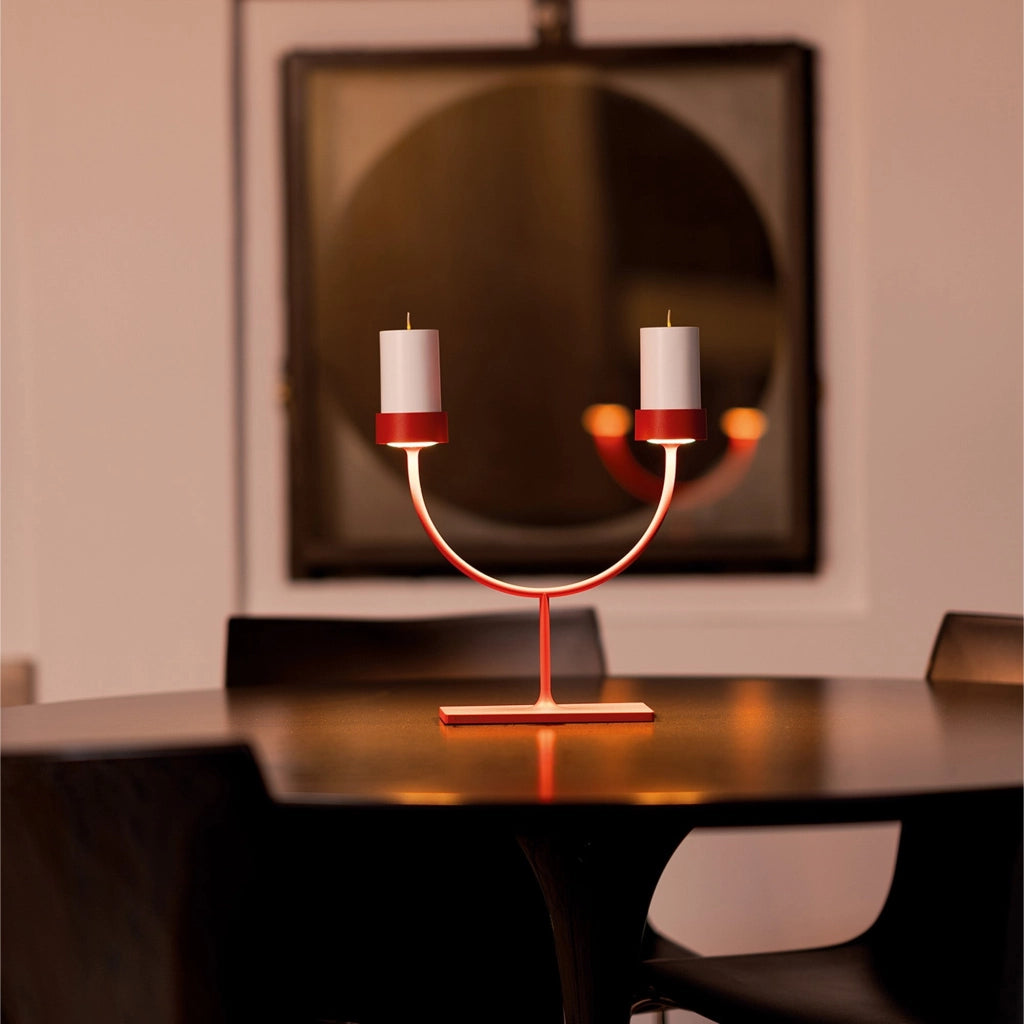 Perpetua Lampada da tavolo Double 2 bracci LED senza fili, ricaricabile, colore Rosso, CRI 90, IP54 per interni ed esterni, design iconico moderno