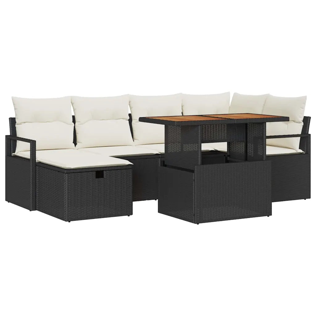 Set Divano da Giardino con cuscino 7 pcs Nero polyrattan