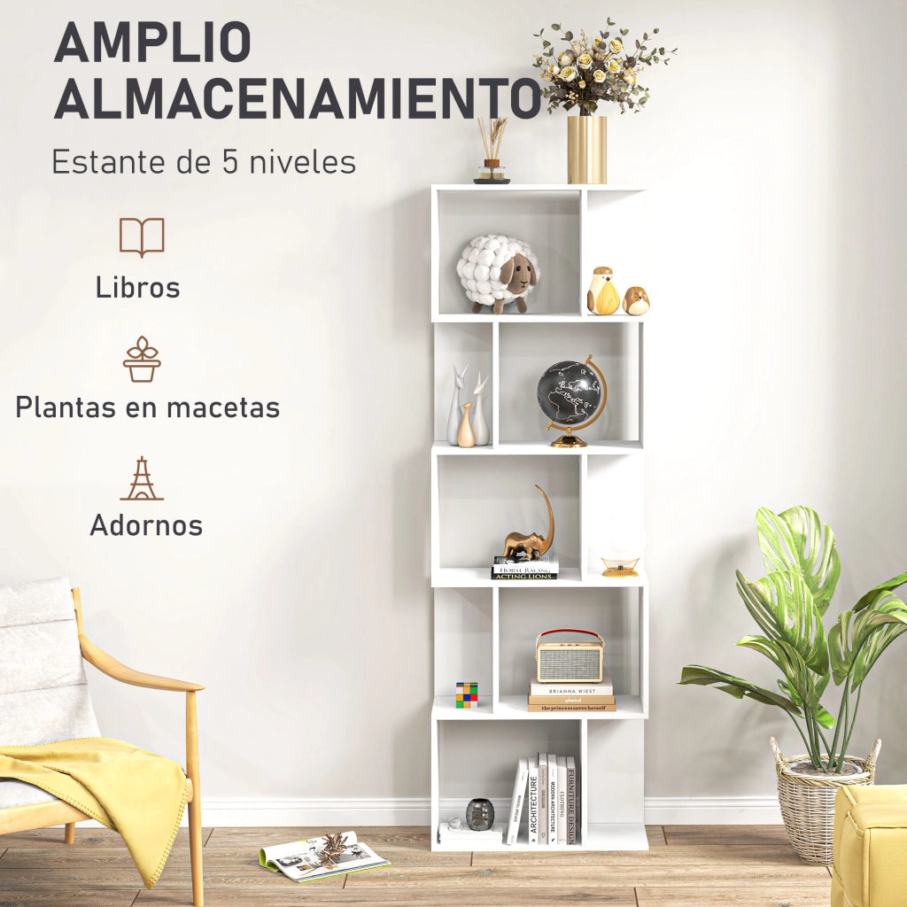 Libreria a S 5 Livelli 10 Ripiani ¨C Xylo ¨C Bianco 60x24x184,5 cm