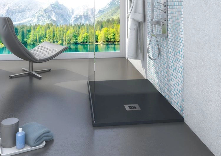 Piatto doccia in pietra SOLIDSTONE alto 2,8 cm - Antracite Grafite nero RAL 7016 - Misura: 120x120 x 2,8h 